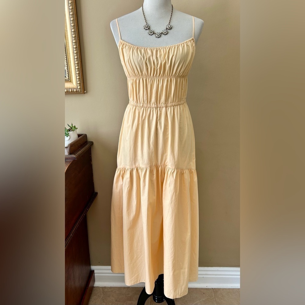 Vince Ruched Tie Back Cami Dress Peach Cotton Hemp Milkmaid Peasant Size M